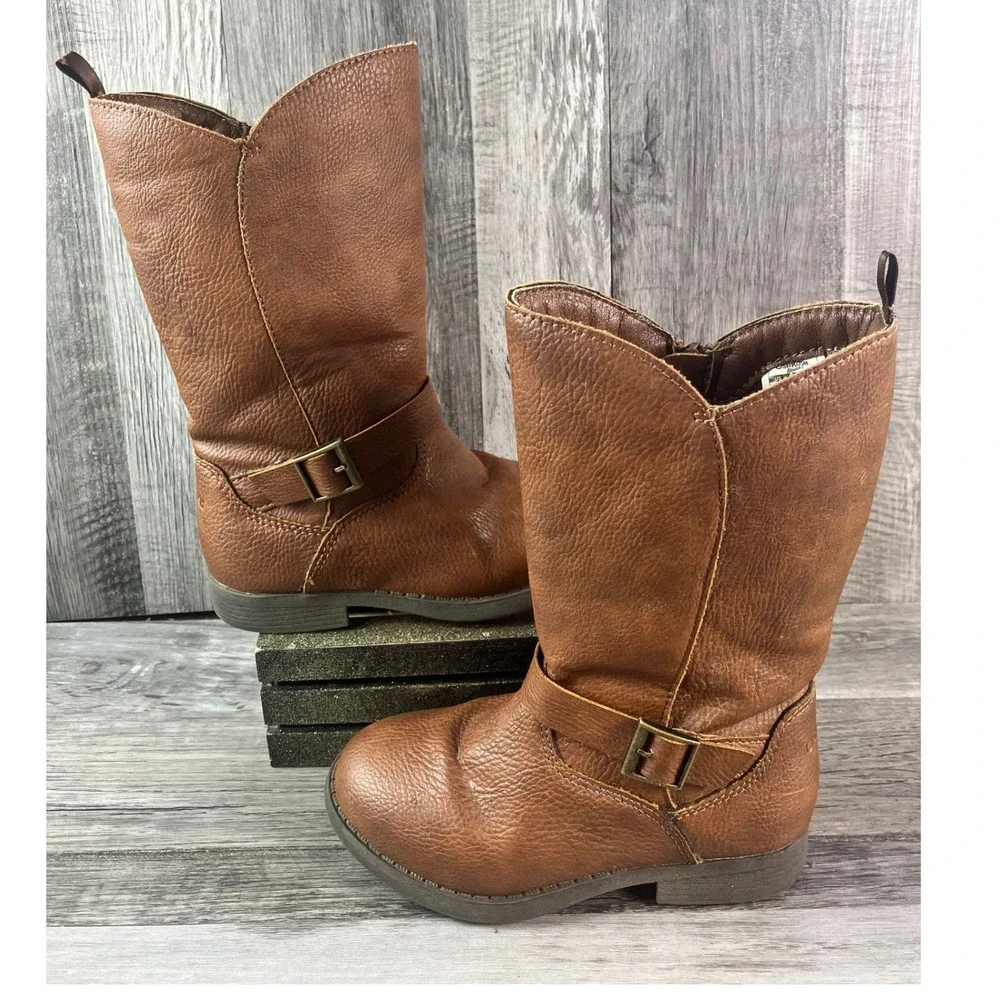 OshKosh Bgosh Lumi Toddler Girls Brown Pebbled Riding Boots Size 9M OF23R02H